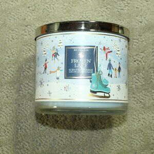 BATH & BODY WORKS FROZEN LAKE 3-WICK SCENTED CANDLE Glass Metal Lid 14.5 OZ NEW!